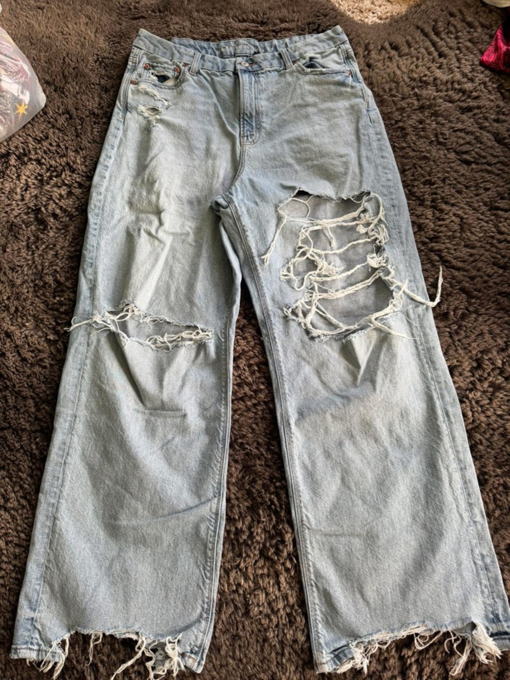 American Eagle Outfitters Light Blue Distressed Wide-Leg Jeans